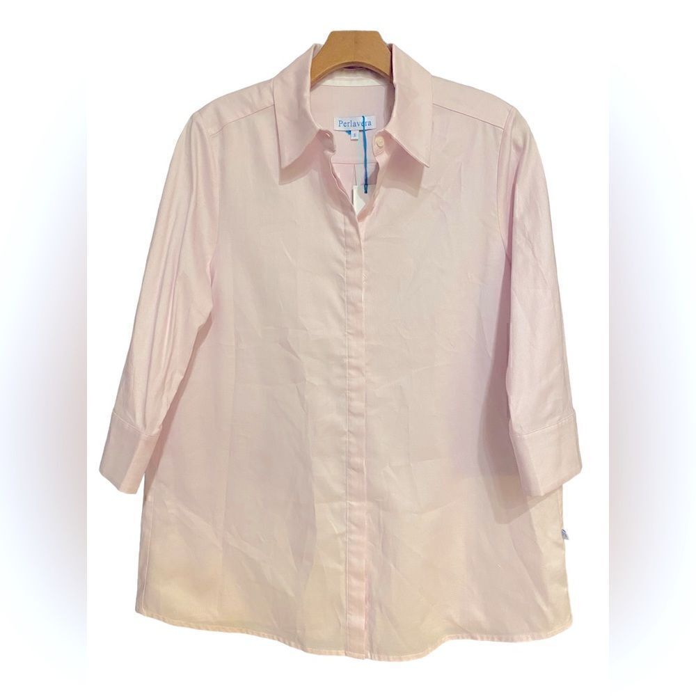Perlavera NWT Sz S Soft Pink Classic Button Down Relaxed Palm Beach Tunic